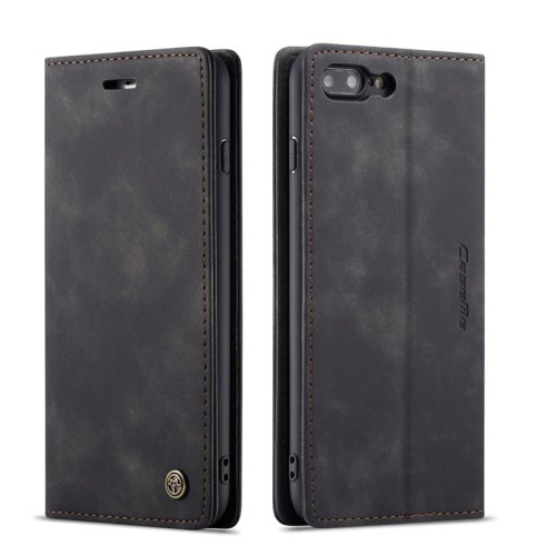 iPhone 7 Plus Wallet Retro Black Suede Leather Flip Case