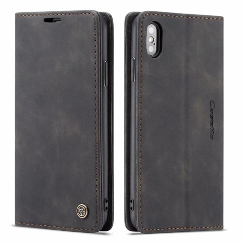 iPhone Xs Max Wallet Retro Black Suede Leather Flip Case