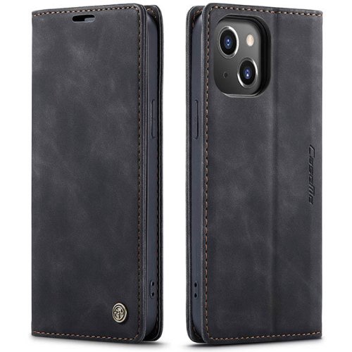 iPhone 14 Plus Wallet Retro Black Suede Leather Flip Case