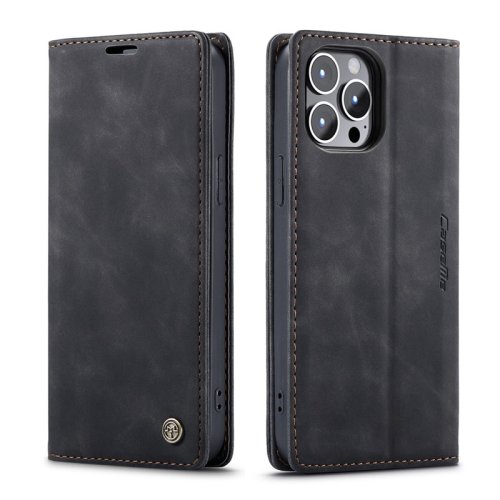 iPhone 14 Pro Wallet Retro Black Suede Leather Flip Case