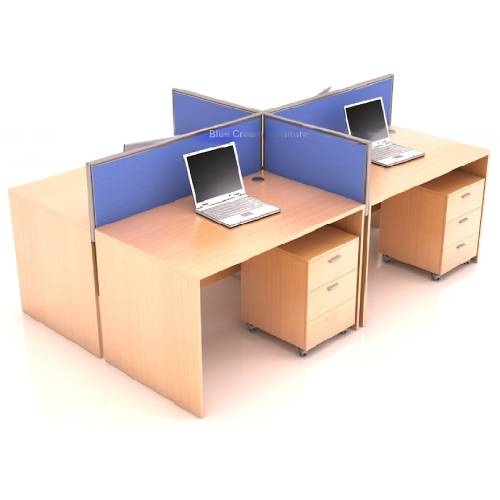 Cluster of 4-Way Workstation office furniture with Fabric Screen Panel