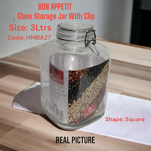 Bon AppÃ©tit Glass Storage Jar with Clip 3Ltrs