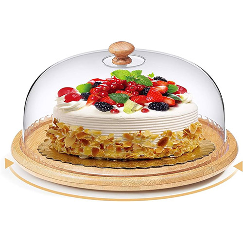 Bamboo base cake/ fruit stand acrylic top dome cover 30cm