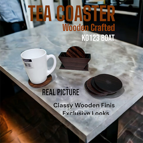 KVG Tea Coaster Wooden Crafted a set of 6Pcs Coaster and Holder