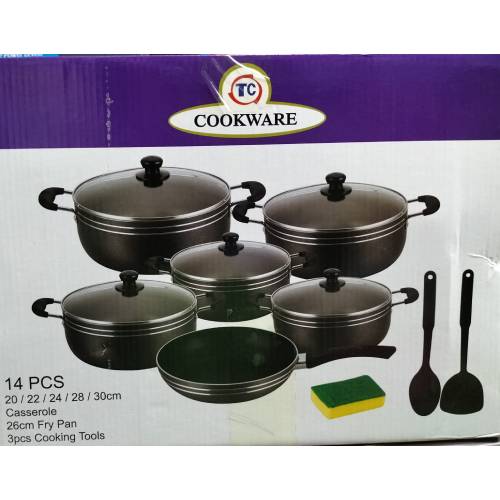 14 pieces set TC non stick cookware fry pan and 3pcs cooking tools