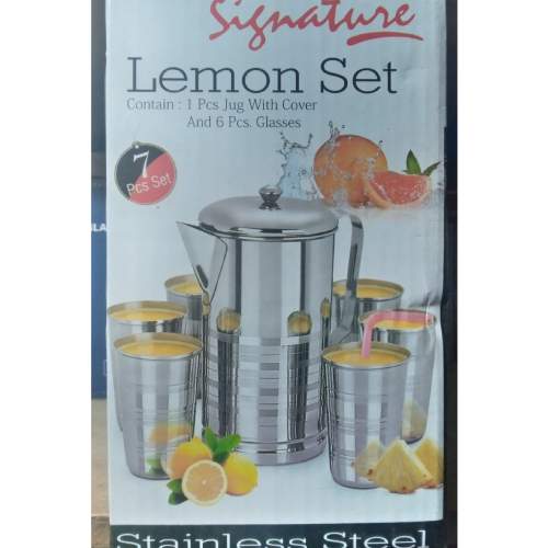 Signature stainless steel Lemon set 7pcs 2Ltr jug 1pc & 6pcs glass