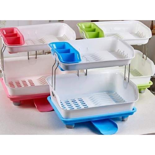 Plastic 2tier Draining board Dish Rack H-35cmXD-32cmW-44cm