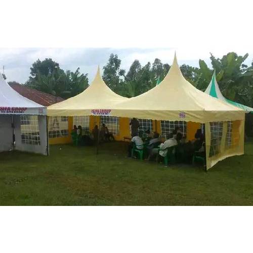 100 Seater Celebration Tent – Yellow PVC High Peak Canopy, 30ft × 15ft, Gauge 16