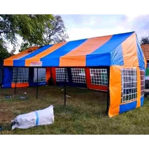100 Seater Multi-Purpose Frame Tent – Heavy duty Blue and Orange PVC, 30ft × 15ft