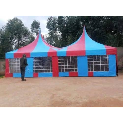 100 Seater Field Event Tent – Strong Red and Blue PVC Canopy, 30ft × 15ft