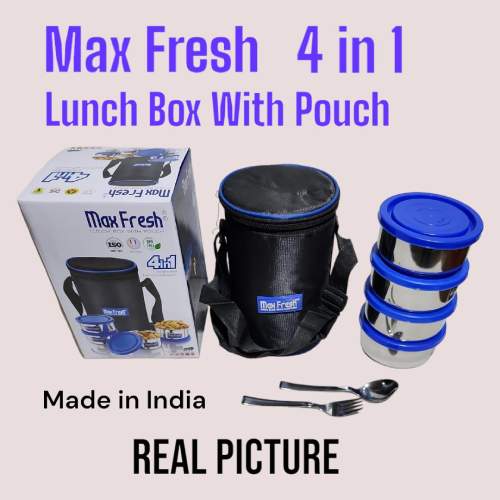 Max fresh 4 in 1 Stainless Steel Lunch box with Pouch