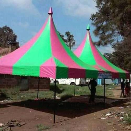 White high peak tent with cathedral ceiling for 150