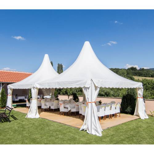 Romantic wedding tent with ethereal ambiance and weather resistance